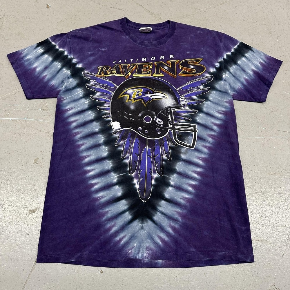 Vintage Baltimore Ravens Shirt Mens Large Purple NFL Football Tie Dye Majestic